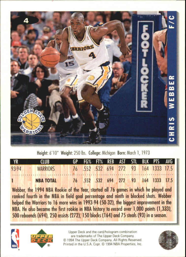 1994-95 Collector's Choice Silver Signature #4 Chris Webber back image