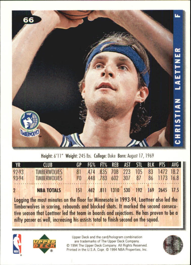 1994-95 Collector's Choice Silver Signature #66 Christian Laettner back image