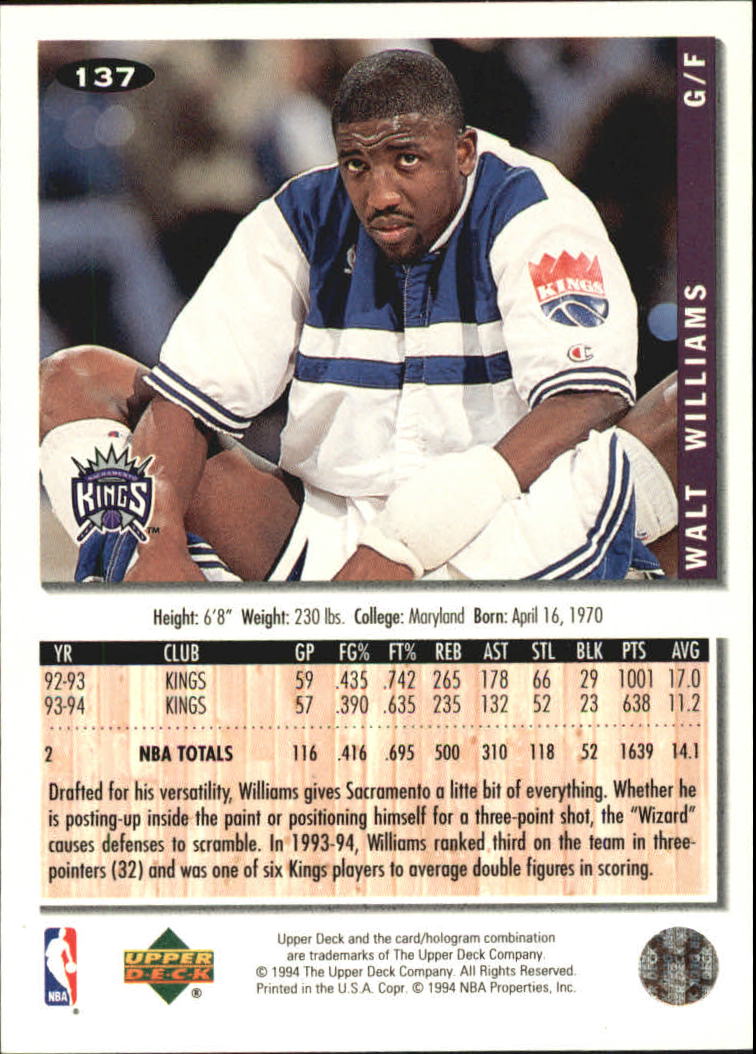 1994-95 Collector's Choice Silver Signature #137 Walt Williams back image