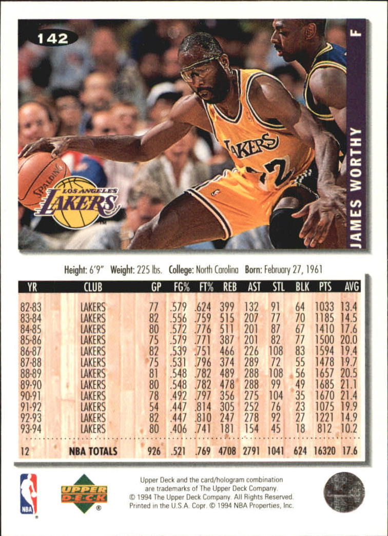 1994-95 Collector's Choice Silver Signature #142 James Worthy back image