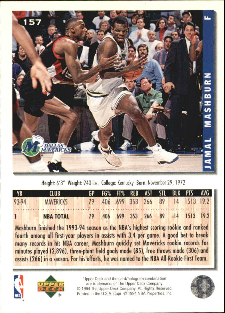 1994-95 Collector's Choice Silver Signature #157 Jamal Mashburn back image