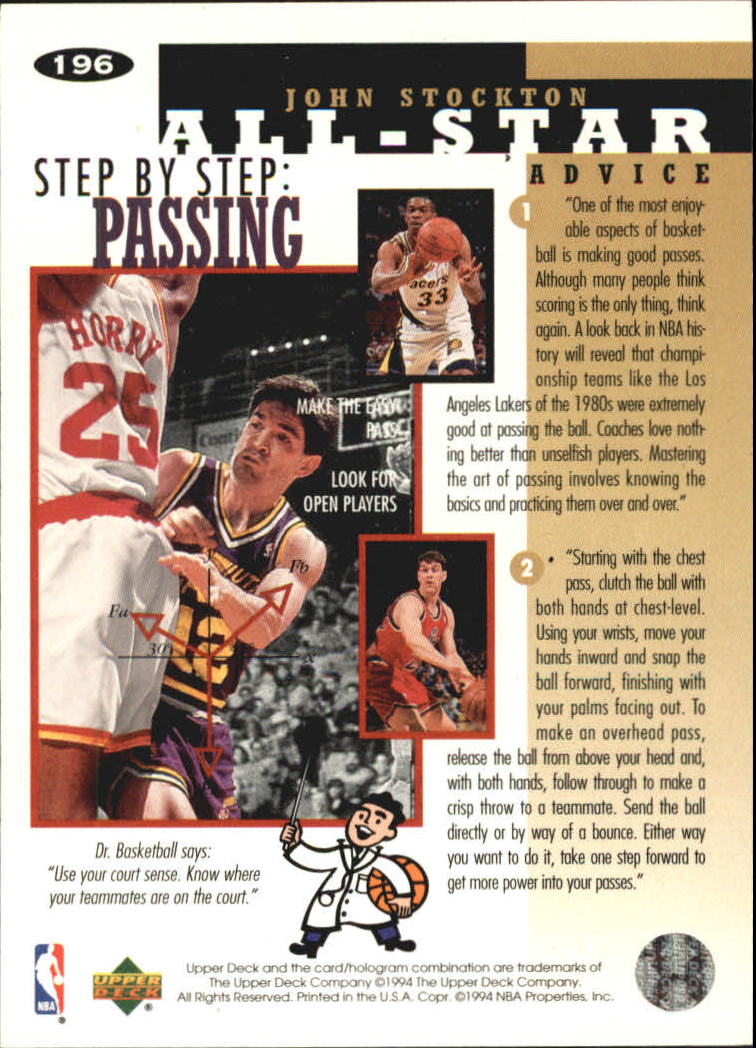 1994-95 Collector's Choice Silver Signature #196 John Stockton ASA back image