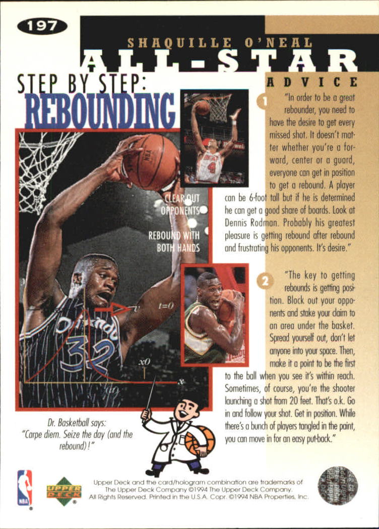 1994-95 Collector's Choice Silver Signature #197 Shaquille O'Neal ASA back image