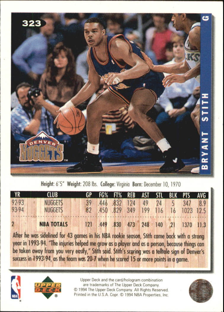 1994-95 Collector's Choice Silver Signature #323 Bryant Stith back image