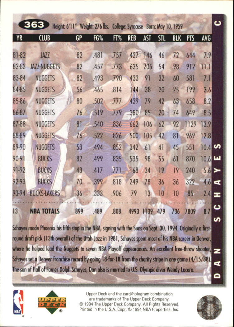 1994-95 Collector's Choice Silver Signature #363 Danny Schayes back image