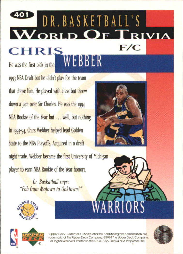 1994-95 Collector's Choice Silver Signature #401 Chris Webber TRIV back image