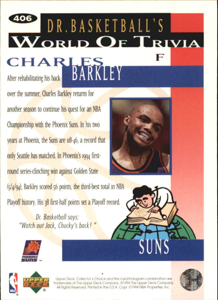 1994-95 Collector's Choice Silver Signature #406 Charles Barkley TRIV back image