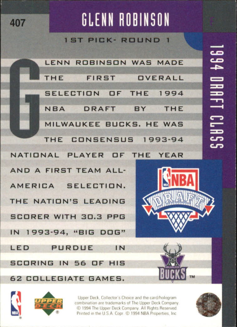 1994-95 Collector's Choice Silver Signature #407 Glenn Robinson DC back image