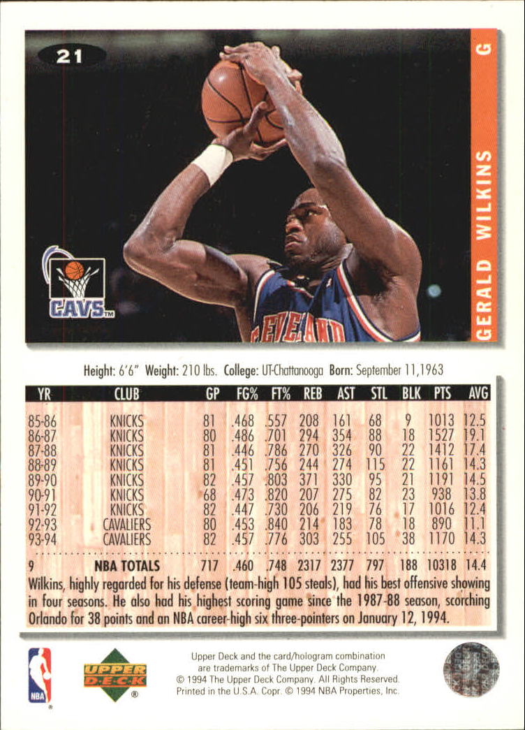 1994-95 Collector's Choice Gold Signature #21 Gerald Wilkins back image