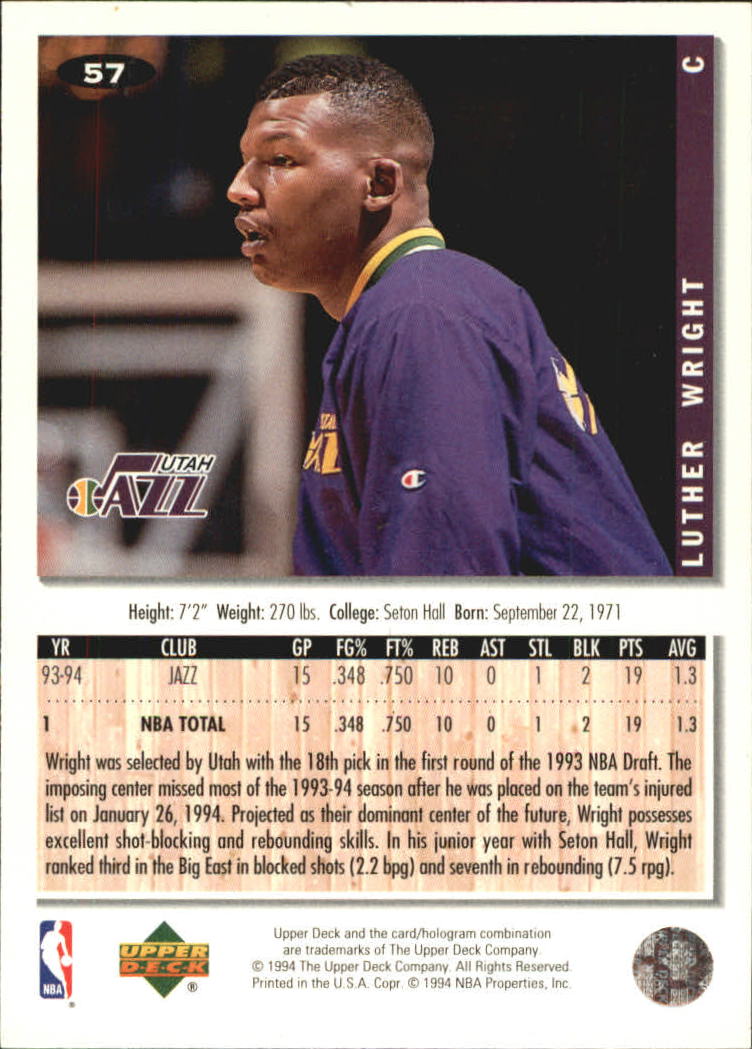 1994-95 Collector's Choice Gold Signature #57 Luther Wright back image