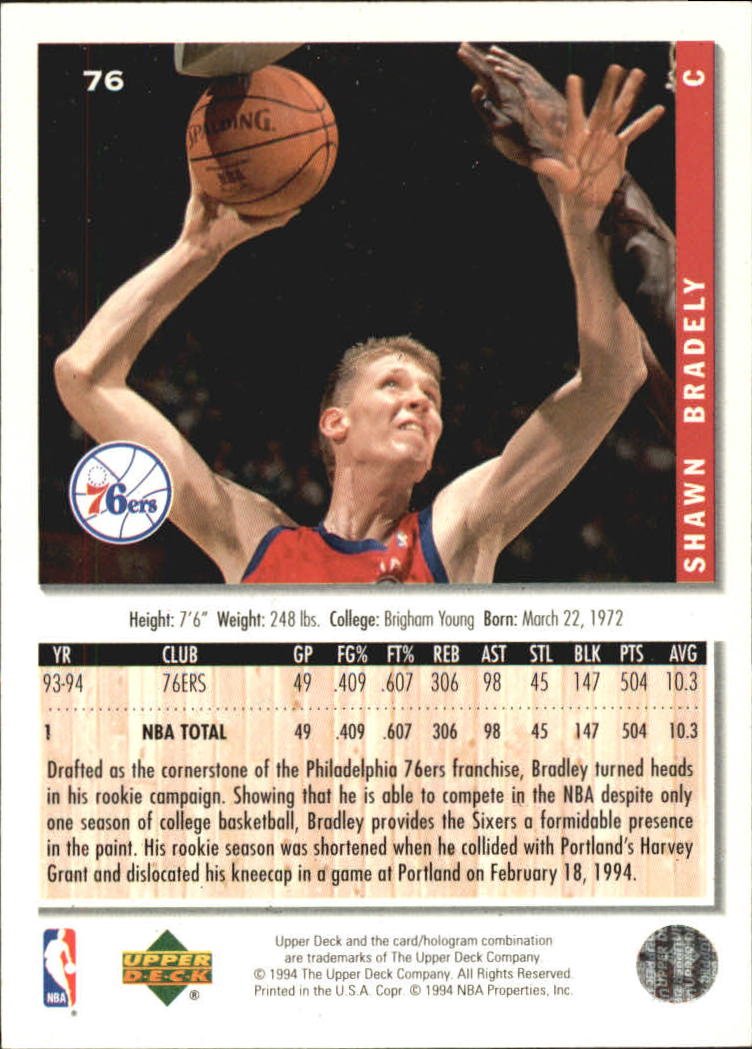 1994-95 Collector's Choice Gold Signature #76 Shawn Bradley back image