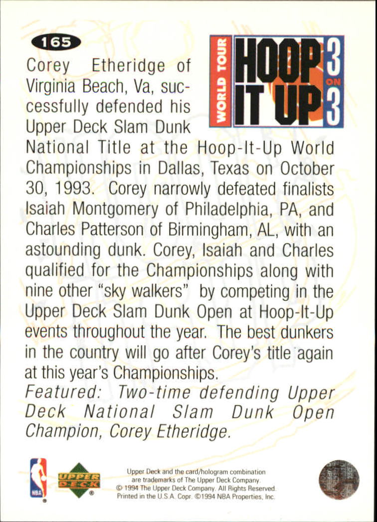 1994-95 Collector's Choice Gold Signature #165 Hoop-it up/Slam-Dunk Champions/Corey Etheridge back image