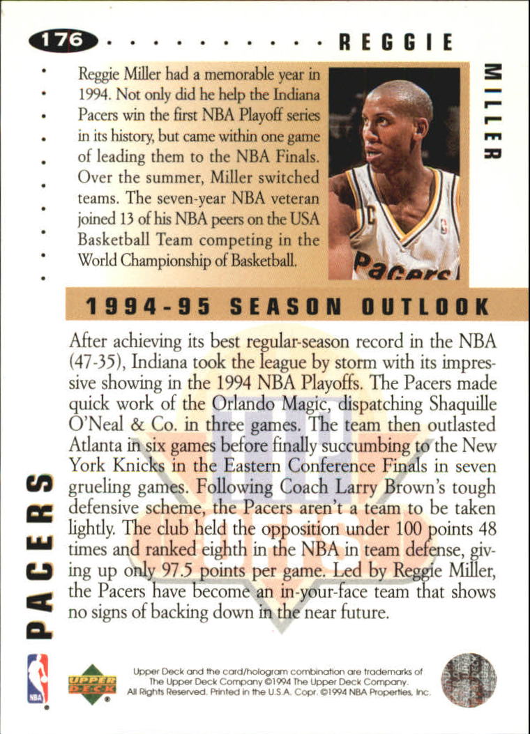 1994-95 Collector's Choice Gold Signature #176 Reggie Miller TO back image