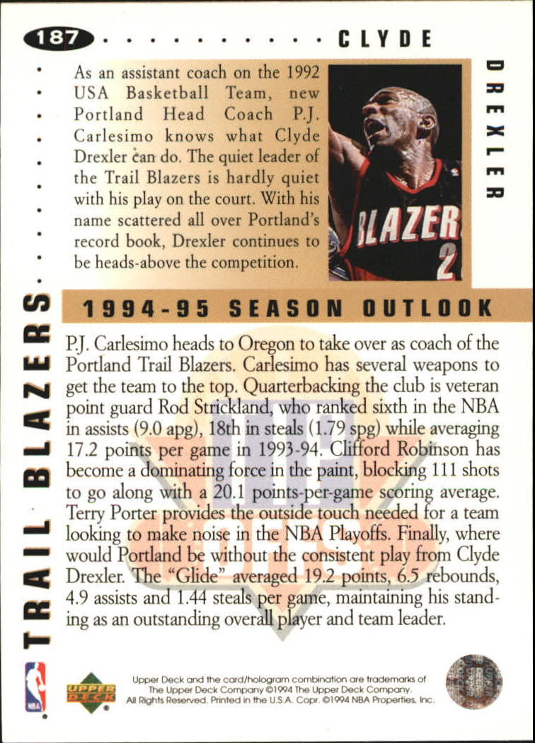 1994-95 Collector's Choice Gold Signature #187 Clyde Drexler TO back image