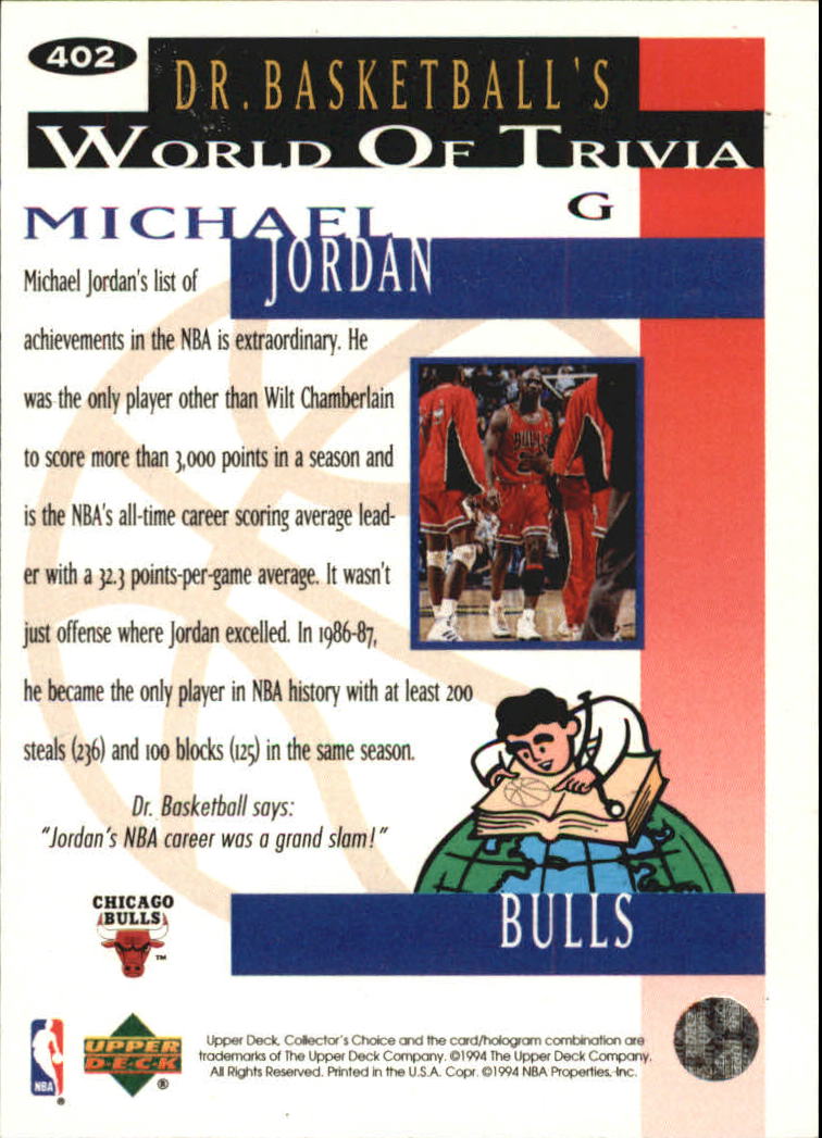 1994-95 Collector's Choice Gold Signature #402 Michael Jordan TRIV back image