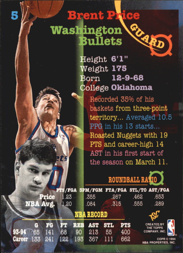 1994-95 Stadium Club Super Teams NBA Finals #5 Brent Price back image