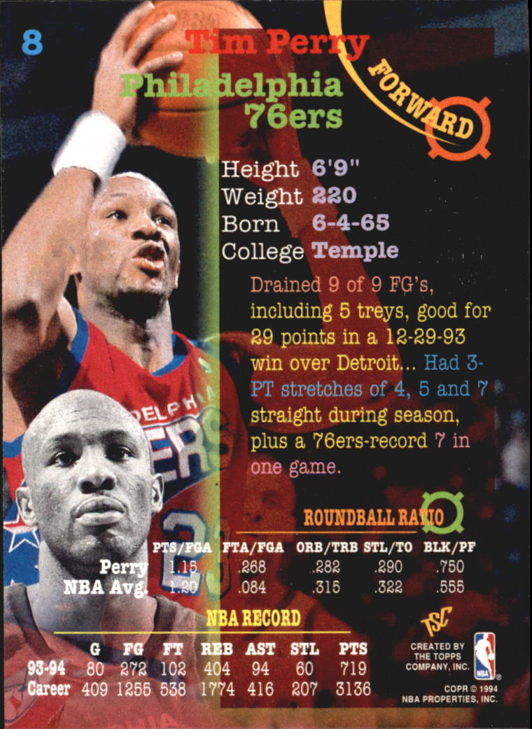 1994-95 Stadium Club Super Teams NBA Finals #8 Tim Perry back image