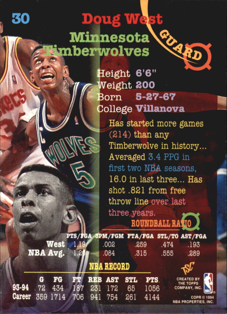 1994-95 Stadium Club Super Teams NBA Finals #30 Doug West back image