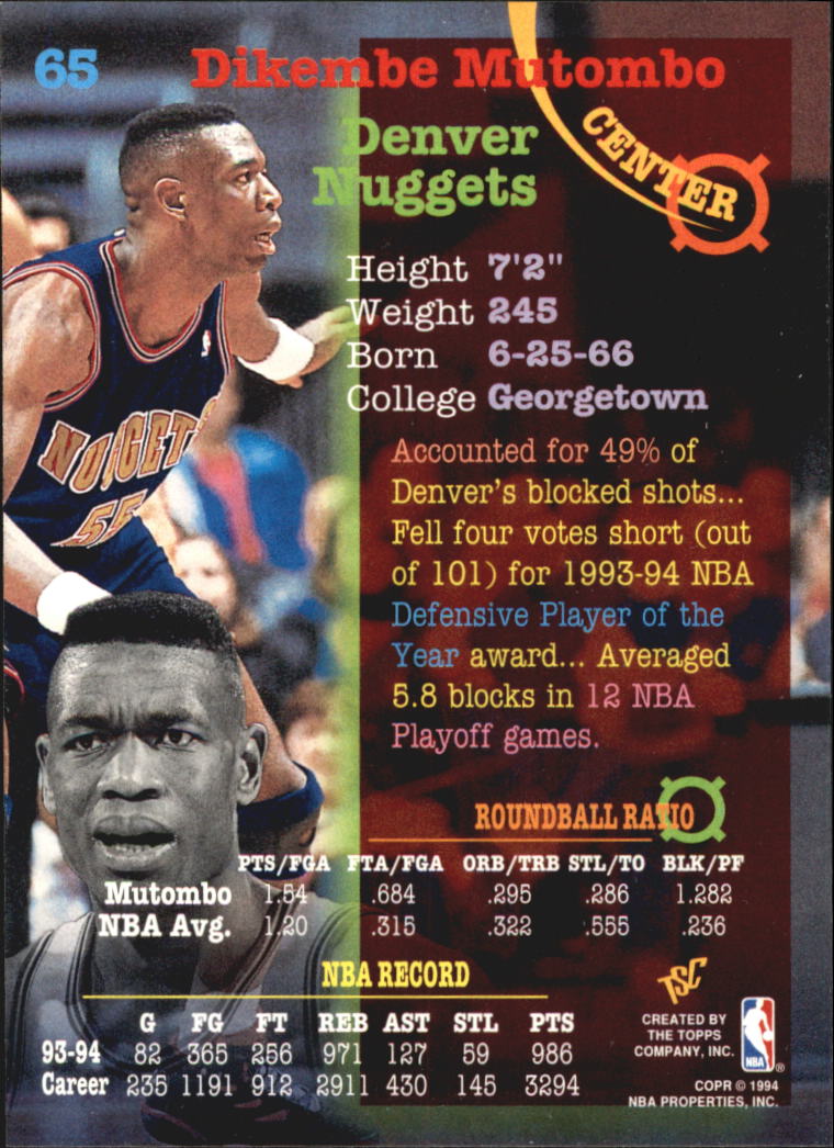1994-95 Stadium Club Super Teams NBA Finals #65 Dikembe Mutombo back image