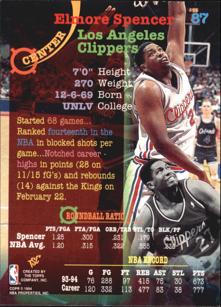 1994-95 Stadium Club Super Teams NBA Finals #87 Elmore Spencer back image