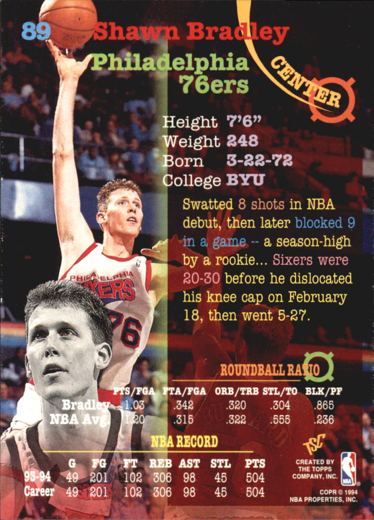 1994-95 Stadium Club Super Teams NBA Finals #89 Shawn Bradley back image