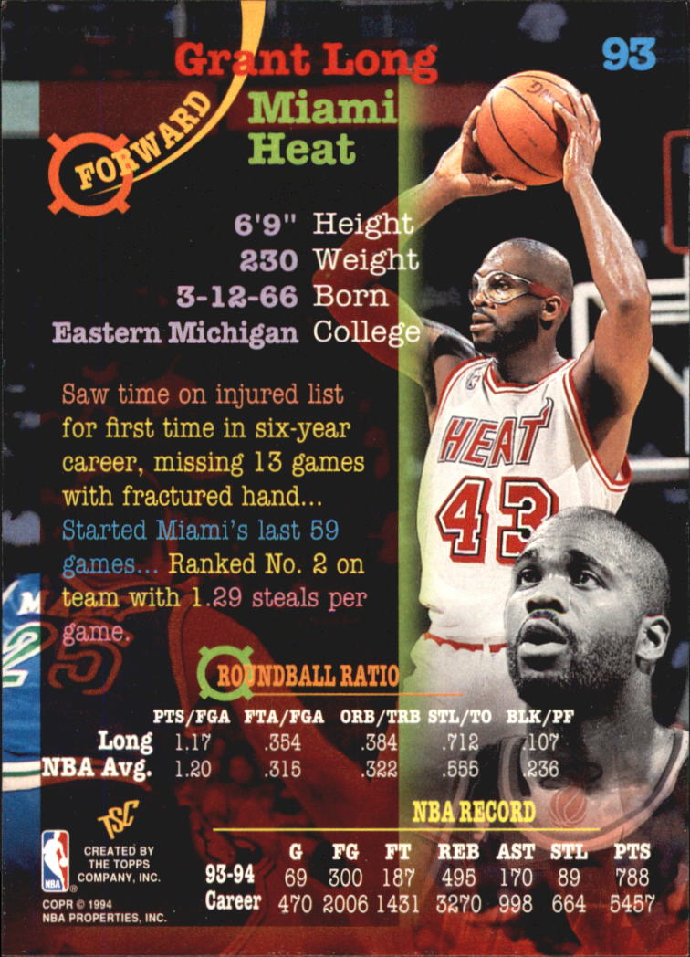 1994-95 Stadium Club Super Teams NBA Finals #93 Grant Long back image