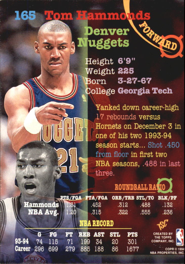 1994-95 Stadium Club Super Teams NBA Finals #165 Tom Hammonds back image