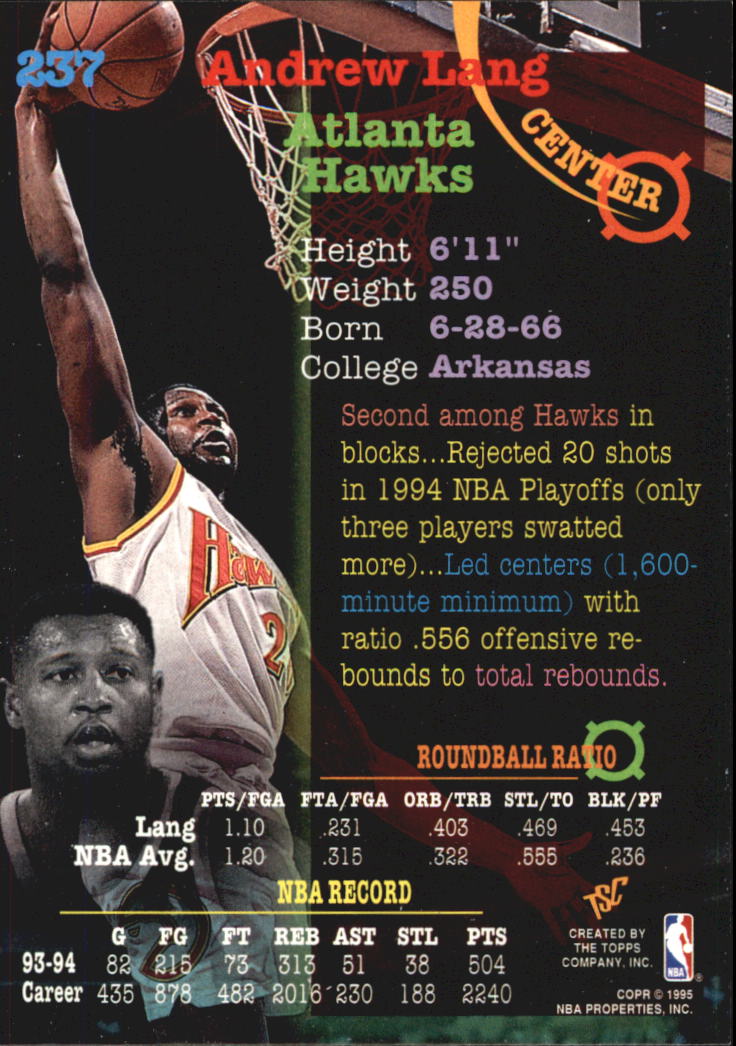 1994-95 Stadium Club Super Teams NBA Finals #237 Andrew Lang back image