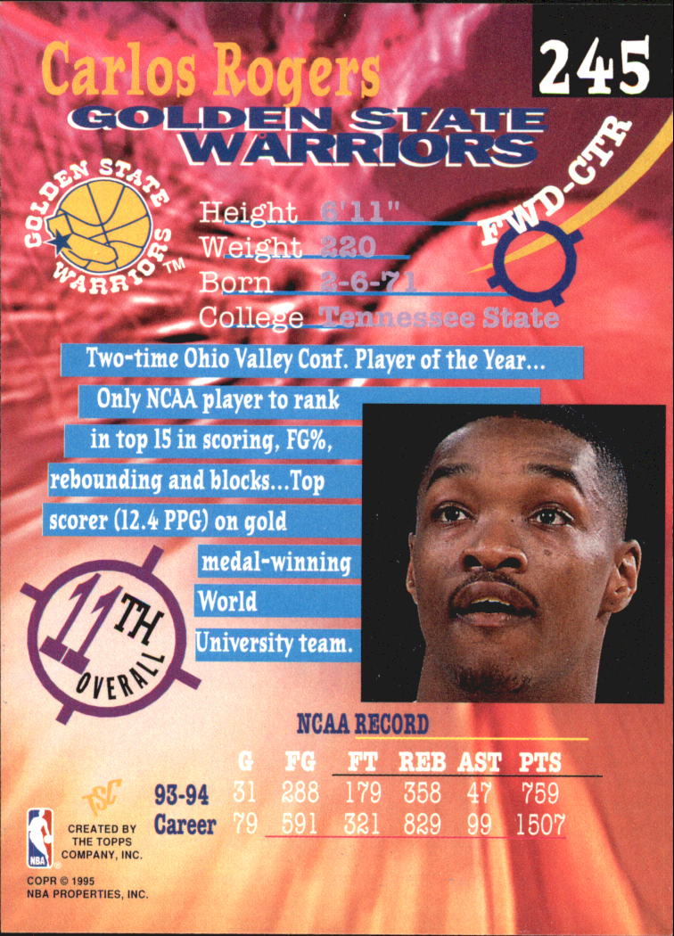 1994-95 Stadium Club Super Teams NBA Finals #245 Carlos Rogers back image