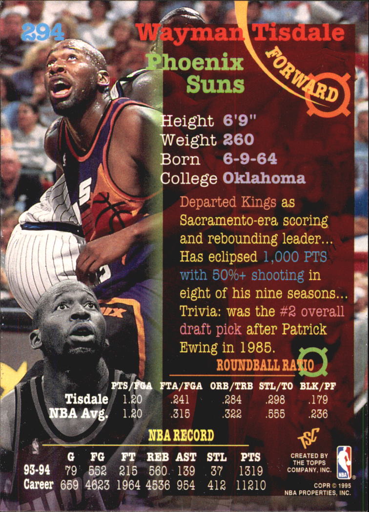 1994-95 Stadium Club Super Teams NBA Finals #294 Wayman Tisdale back image