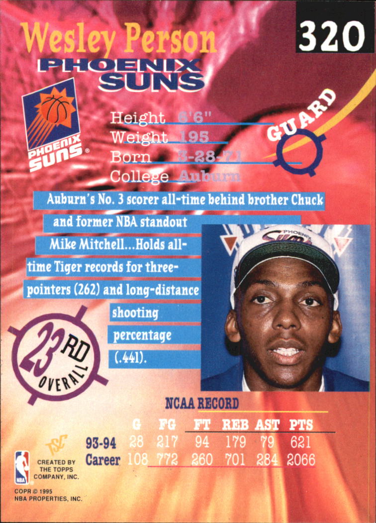 1994-95 Stadium Club Super Teams NBA Finals #320 Wesley Person back image