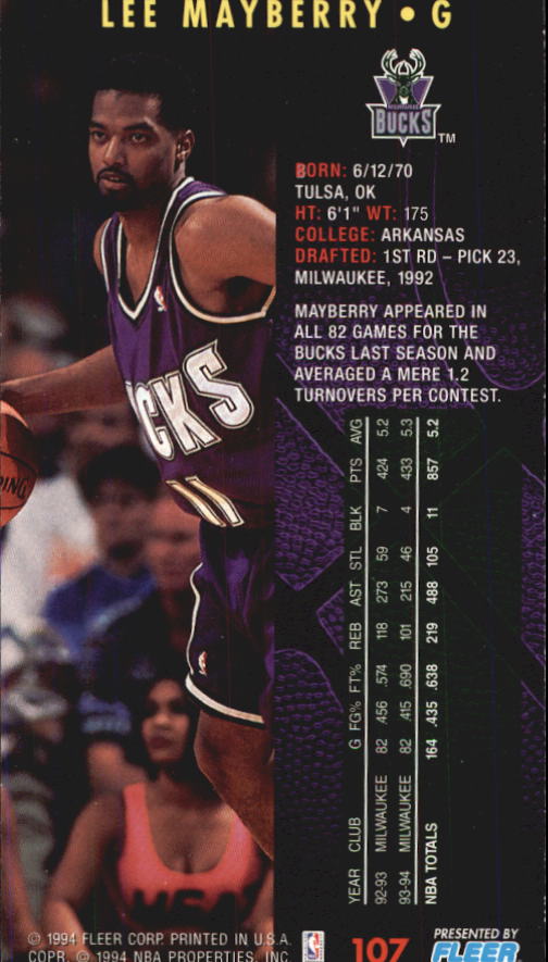 1994-95 Jam Session #107 Lee Mayberry back image