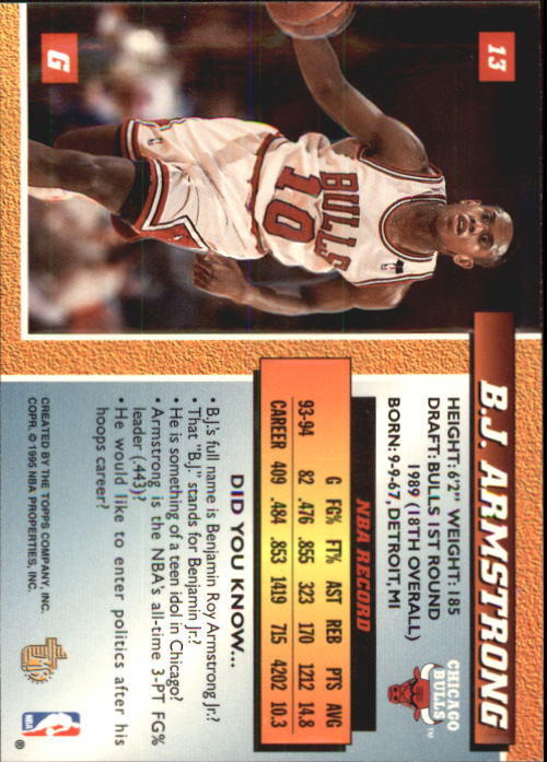 1994-95 Embossed #13 B.J. Armstrong back image