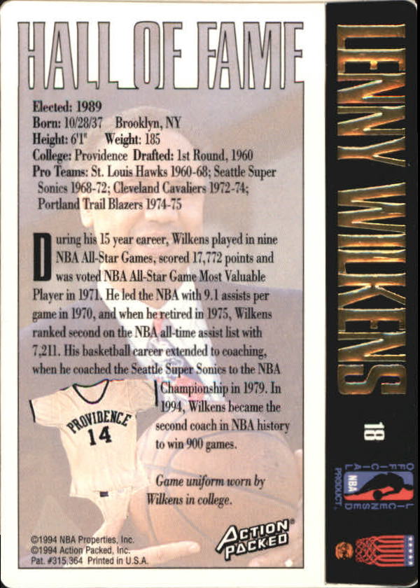 1995 Action Packed Hall of Fame #18 Lenny Wilkens back image
