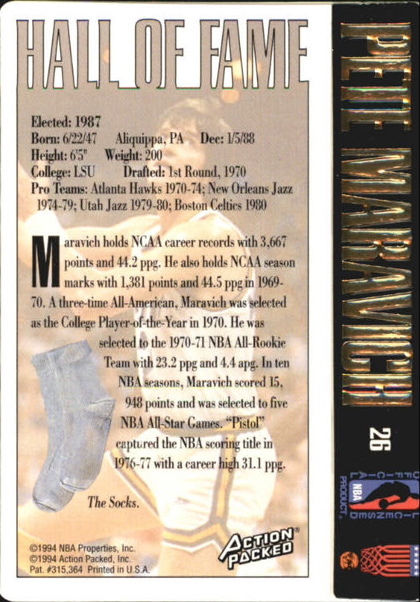 1995 Action Packed Hall of Fame #26 Pete Maravich back image