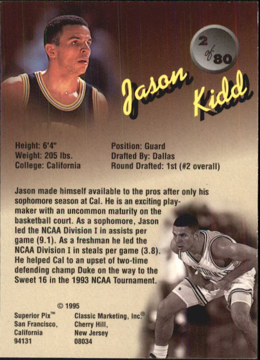 1995 Superior Pix #2 Jason Kidd back image