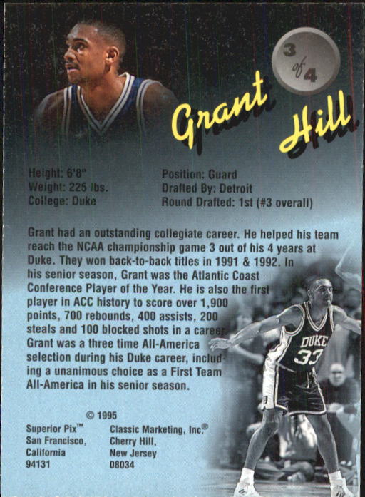 1995 Superior Pix #3 Grant Hill back image