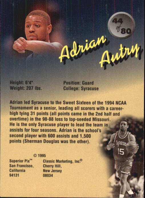 1995 Superior Pix #44 Adrian Autry back image
