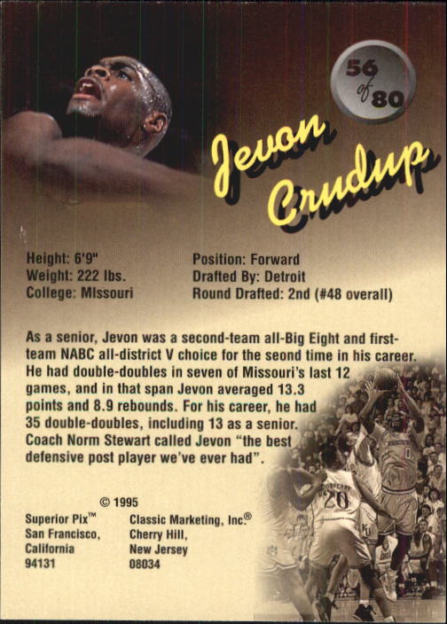 1995 Superior Pix #56 Jevon Crudup back image