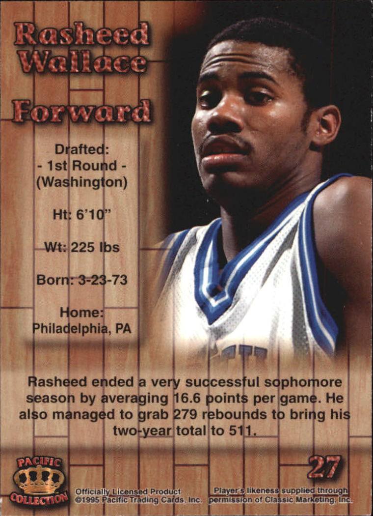1995 Pacific Prisms #27 Rasheed Wallace back image