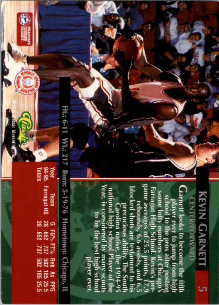 1995 Classic #5 Kevin Garnett back image