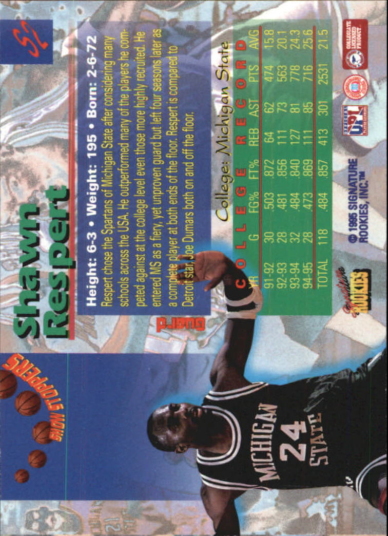 1995 Signature Rookies Draft Day Show Stoppers #S2 Shawn Respert back image