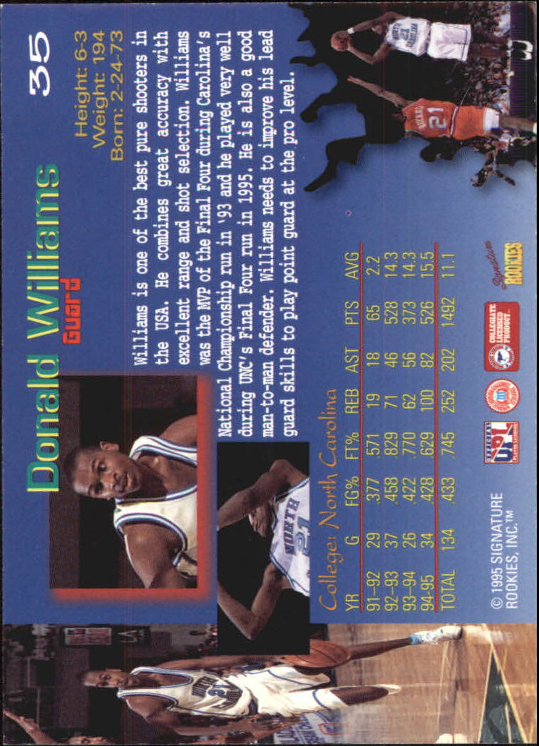 1995 Signature Rookies Draft Day Signatures #35 Donald Williams back image