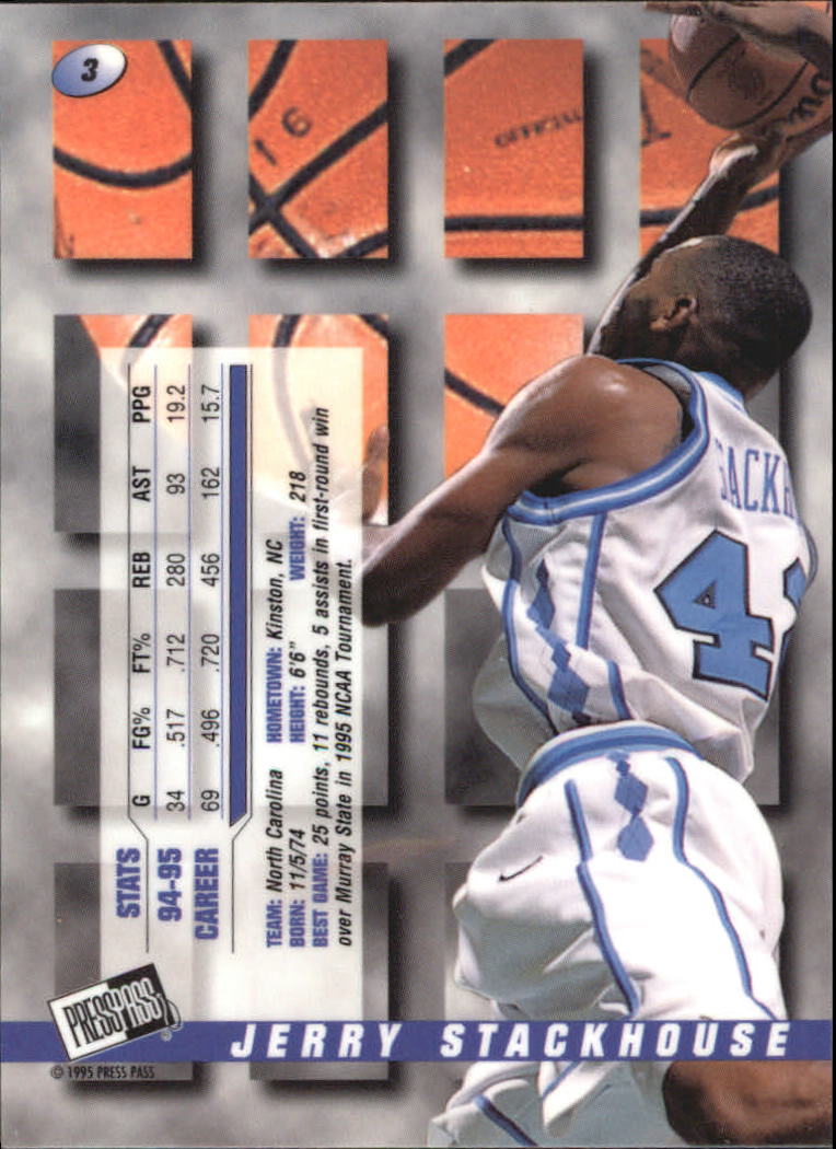 1995 Press Pass #3 Jerry Stackhouse back image