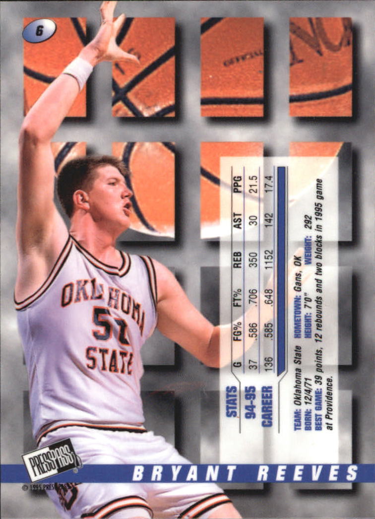 1995 Press Pass #6 Bryant Reeves back image