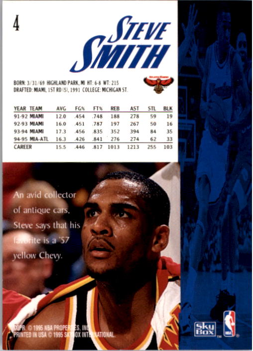 1995-96 SkyBox Premium #4 Steve Smith back image