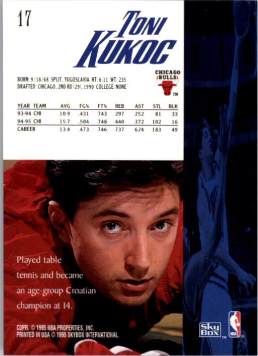 1995-96 SkyBox Premium #17 Toni Kukoc back image