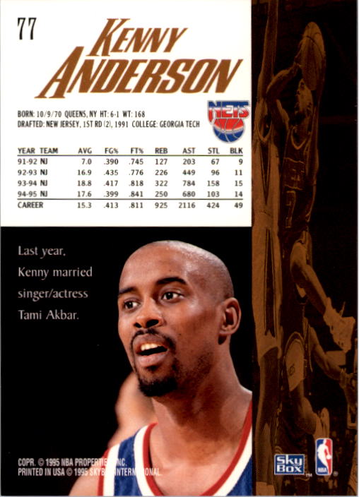1995-96 SkyBox Premium #77 Kenny Anderson back image