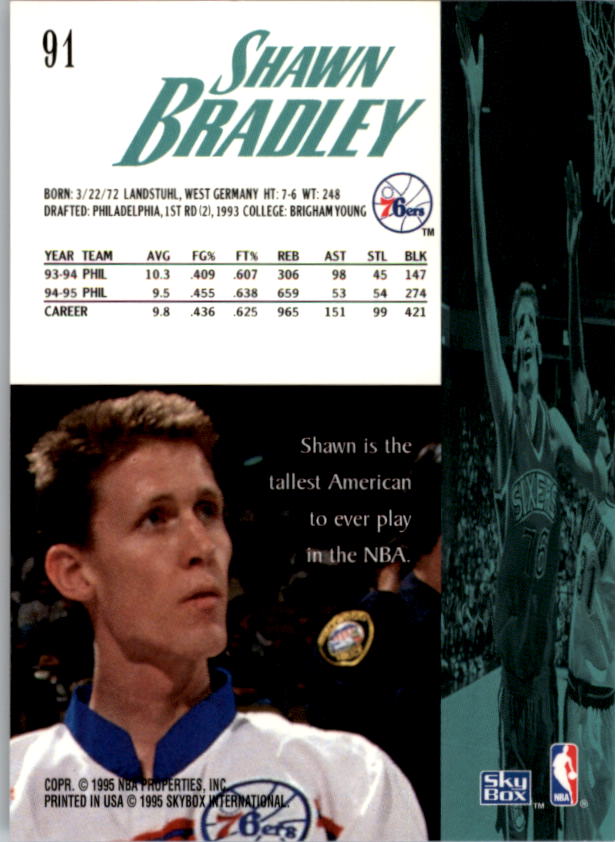 1995-96 SkyBox Premium #91 Shawn Bradley back image