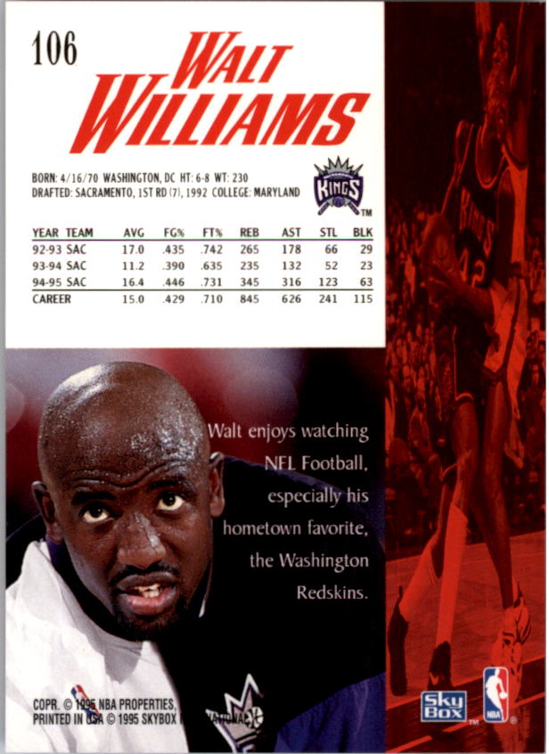 1995-96 SkyBox Premium #106 Walt Williams back image